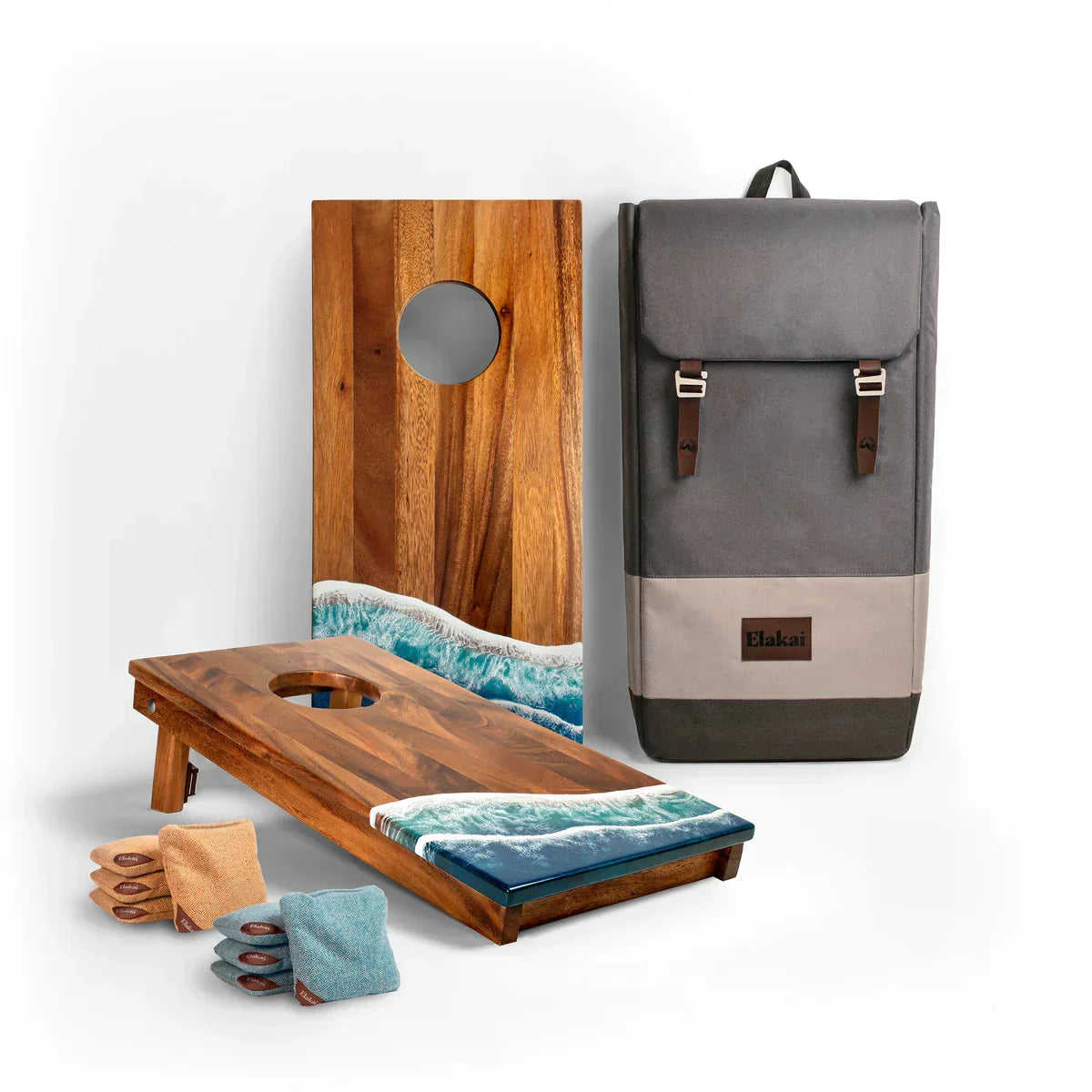 Elakai 1ft x 2ft Resin & Wood Travel Cornhole Set - Beach Wave Collection - We The Collective