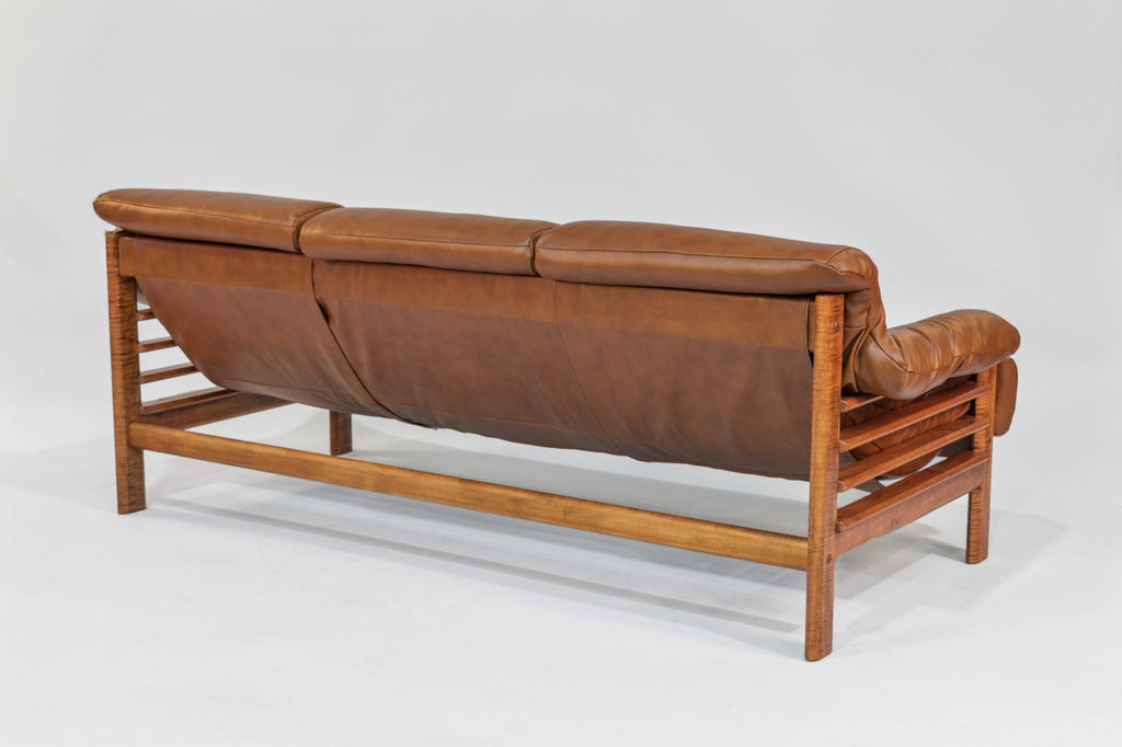 Sofa – Brown Leather with Tiger Maple Arms (Honey) - We The Collective