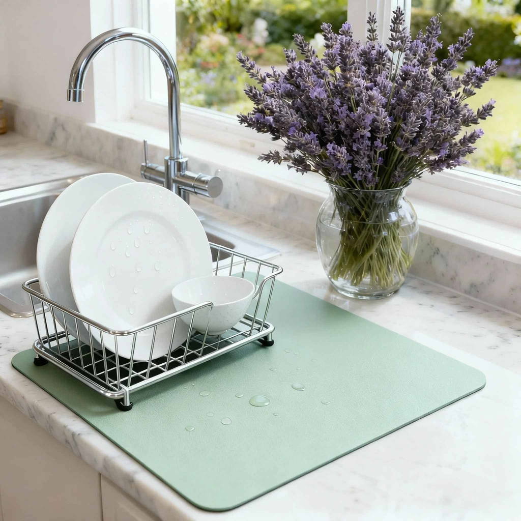 Strabella Dish Drying Mat - Super Absorbent, Quick Dry, Non-Slip in Dark Gray