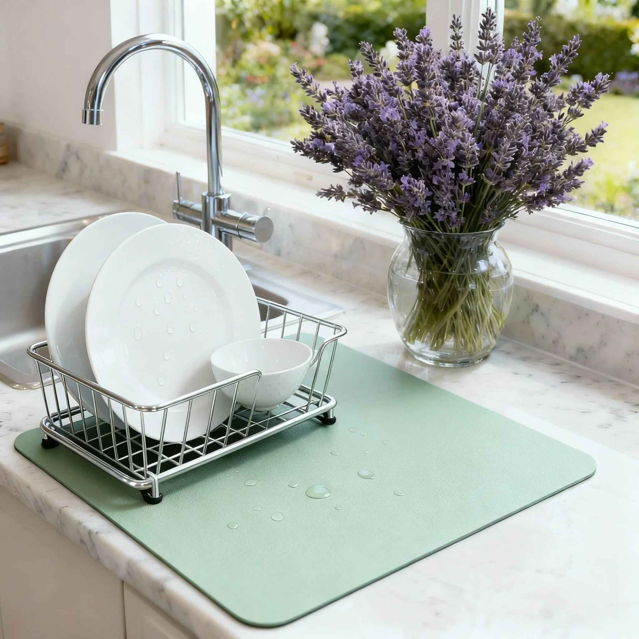 Strabella Dish Drying Mat - Super Absorbent, Quick Dry, Non-Slip in Dark Gray