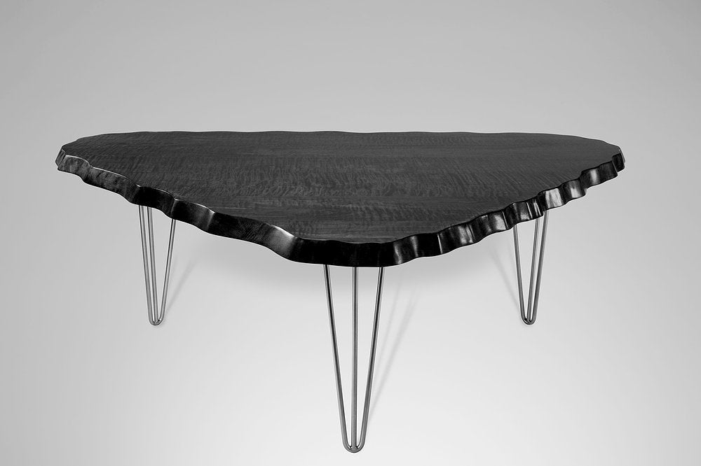 Wavy Tiger Maple Racetrack Table with Hairpin Legs