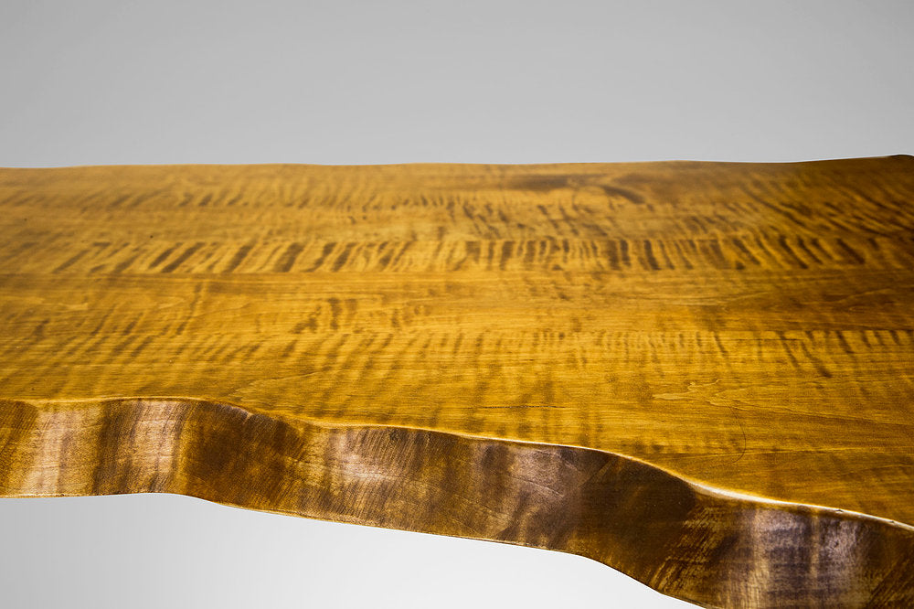 Wavy Tiger Maple Kidney Table with Hairpin Legs