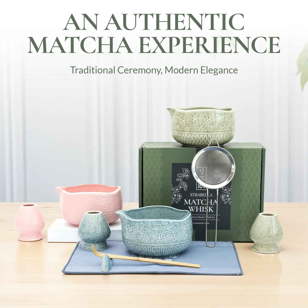 Strabella Matcha Whisk Set – Premium Bamboo Whisk & Ceramic Bowl Holiday Gift Set