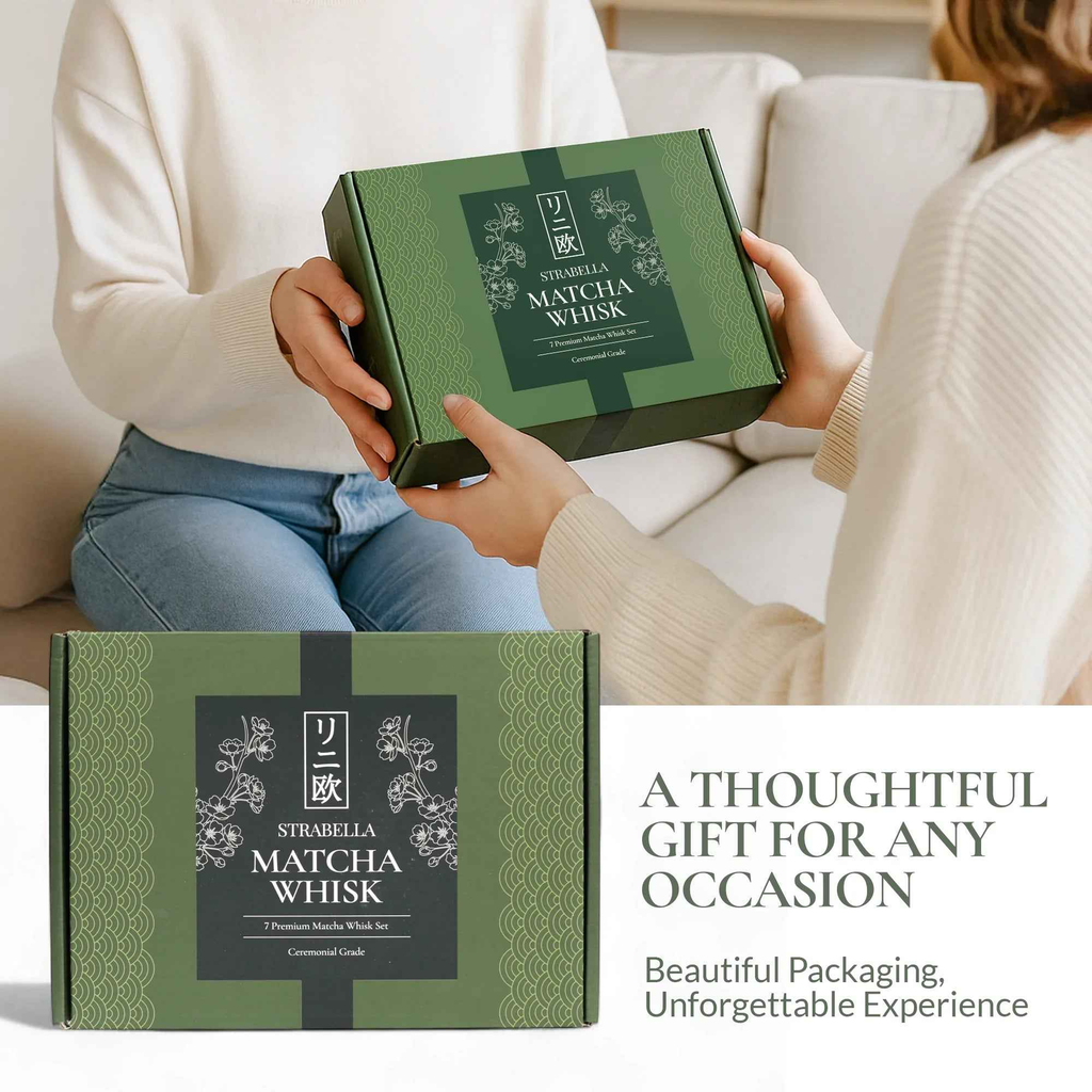 Strabella Matcha Whisk Set – Premium Bamboo Whisk & Ceramic Bowl Holiday Gift Set