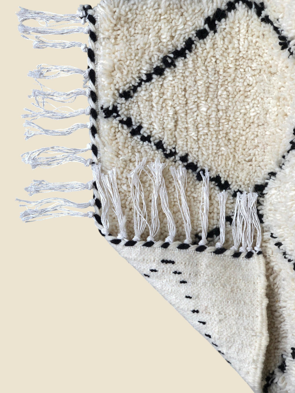 Aicha Moroccan Runner Rug - Black & White Wool