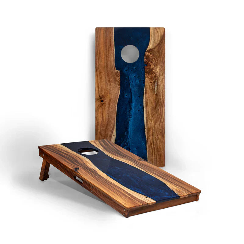 Elakai The River Epoxy Resin Live Edge Acacia Pathfinder ART Cornhole Boards
