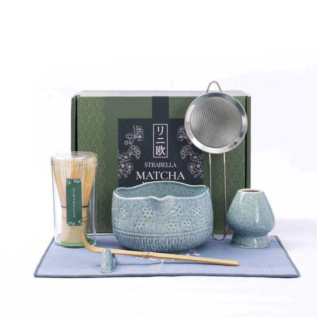 Strabella Matcha Whisk Set – Premium Bamboo Whisk & Ceramic Bowl Holiday Gift Set