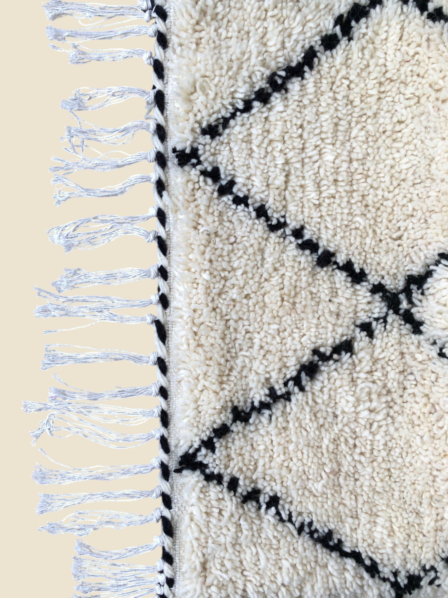 Aicha Moroccan Runner Rug - Black & White Wool