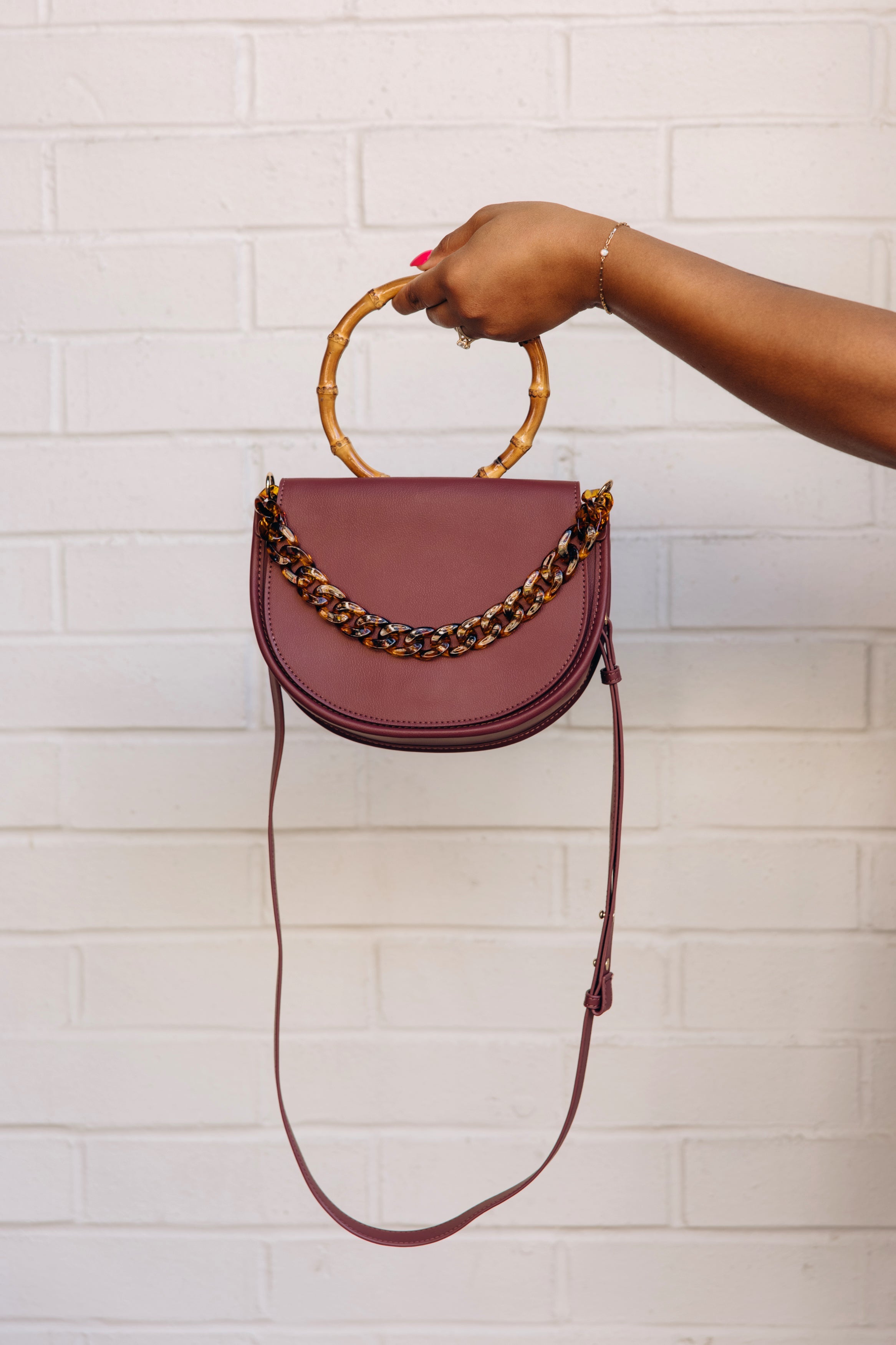 Burgundy Vegan Cactus Leather Crossbody Bag