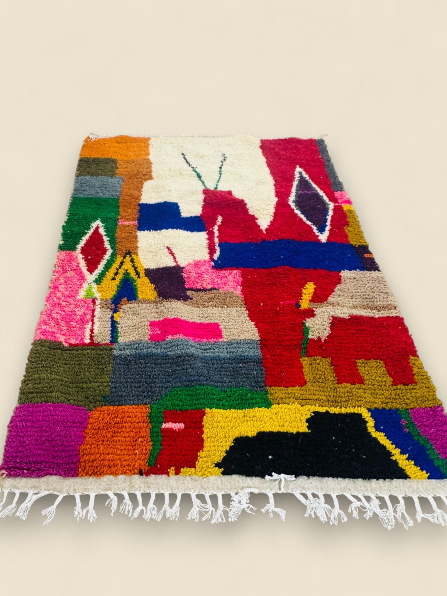 Colorful Moroccan Wool Rug - Tawenza Abstract Boucherouite Style