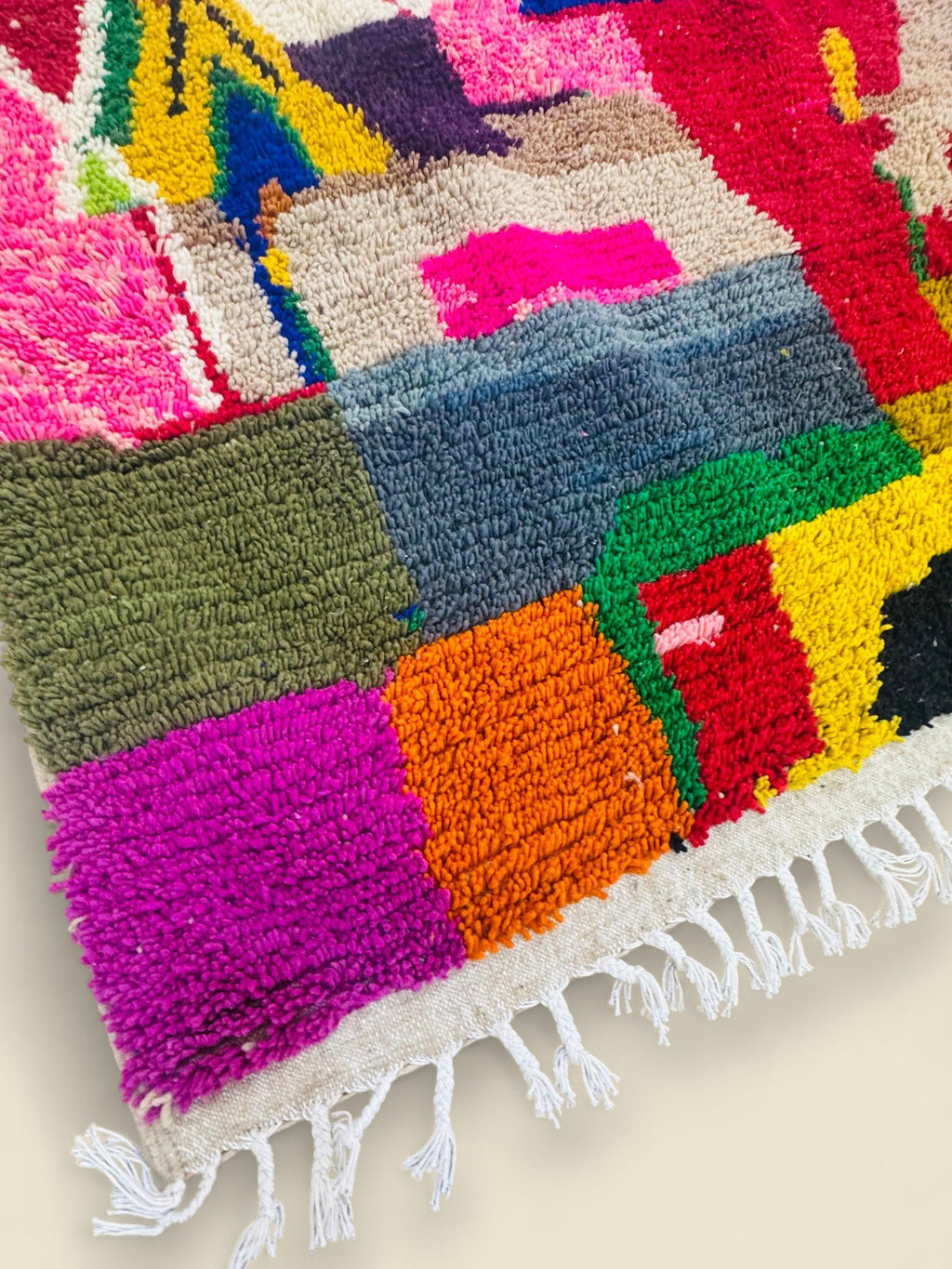 Colorful Moroccan Wool Rug - Tawenza Abstract Boucherouite Style