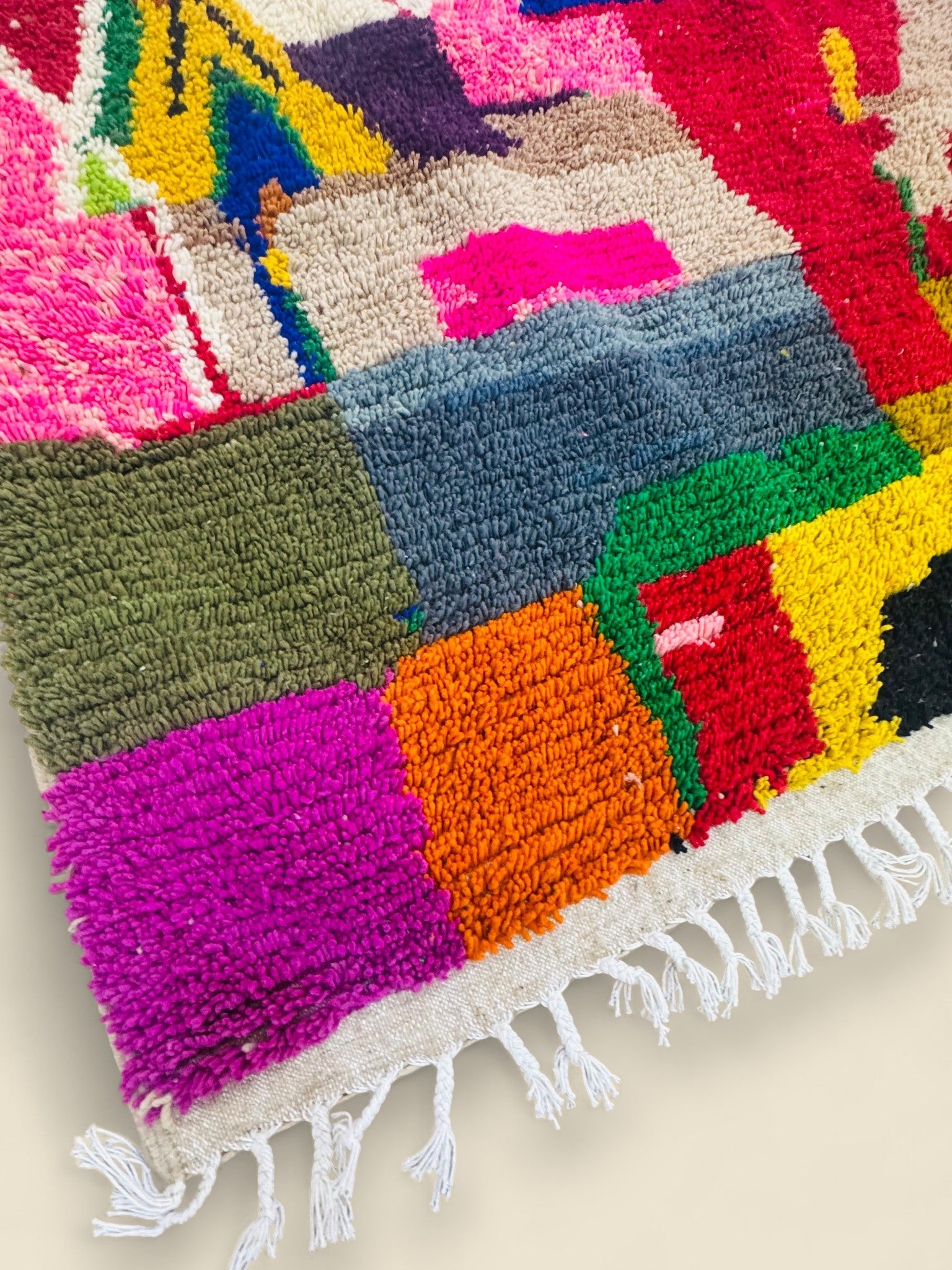 Colorful Moroccan Wool Rug - Tawenza Abstract Boucherouite Style