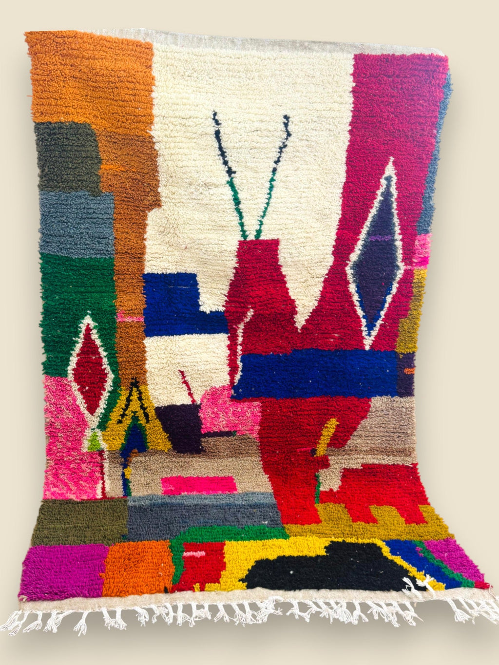 Colorful Moroccan Wool Rug - Tawenza Abstract Boucherouite Style