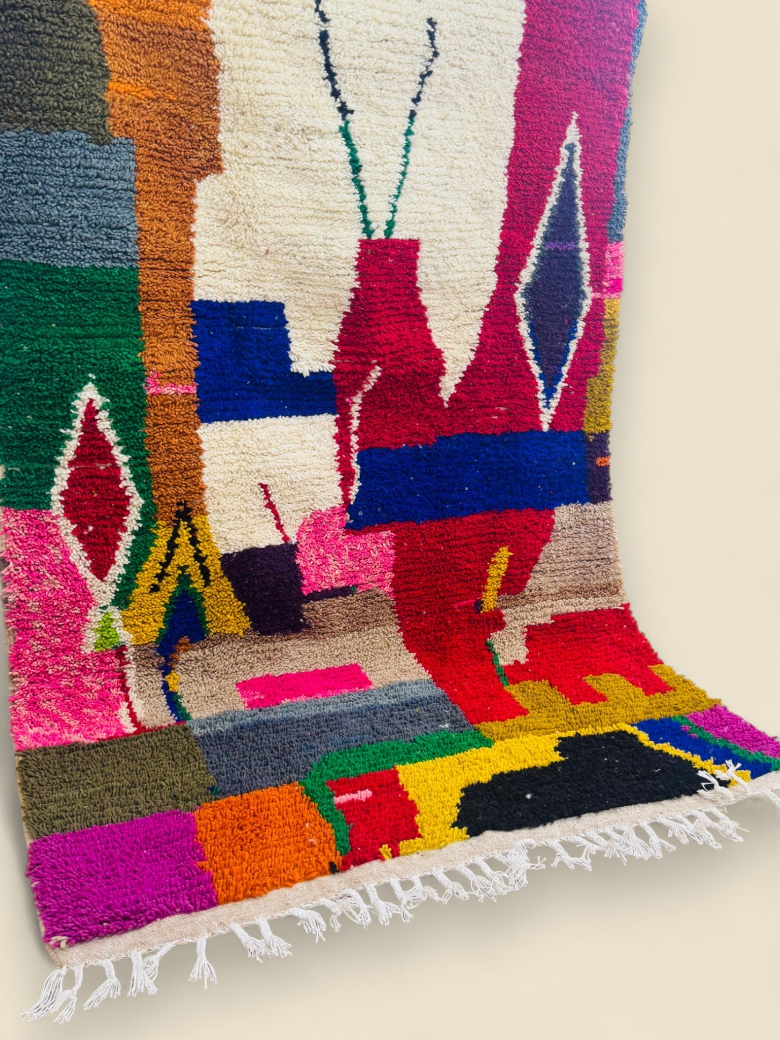Colorful Moroccan Wool Rug - Tawenza Abstract Boucherouite Style