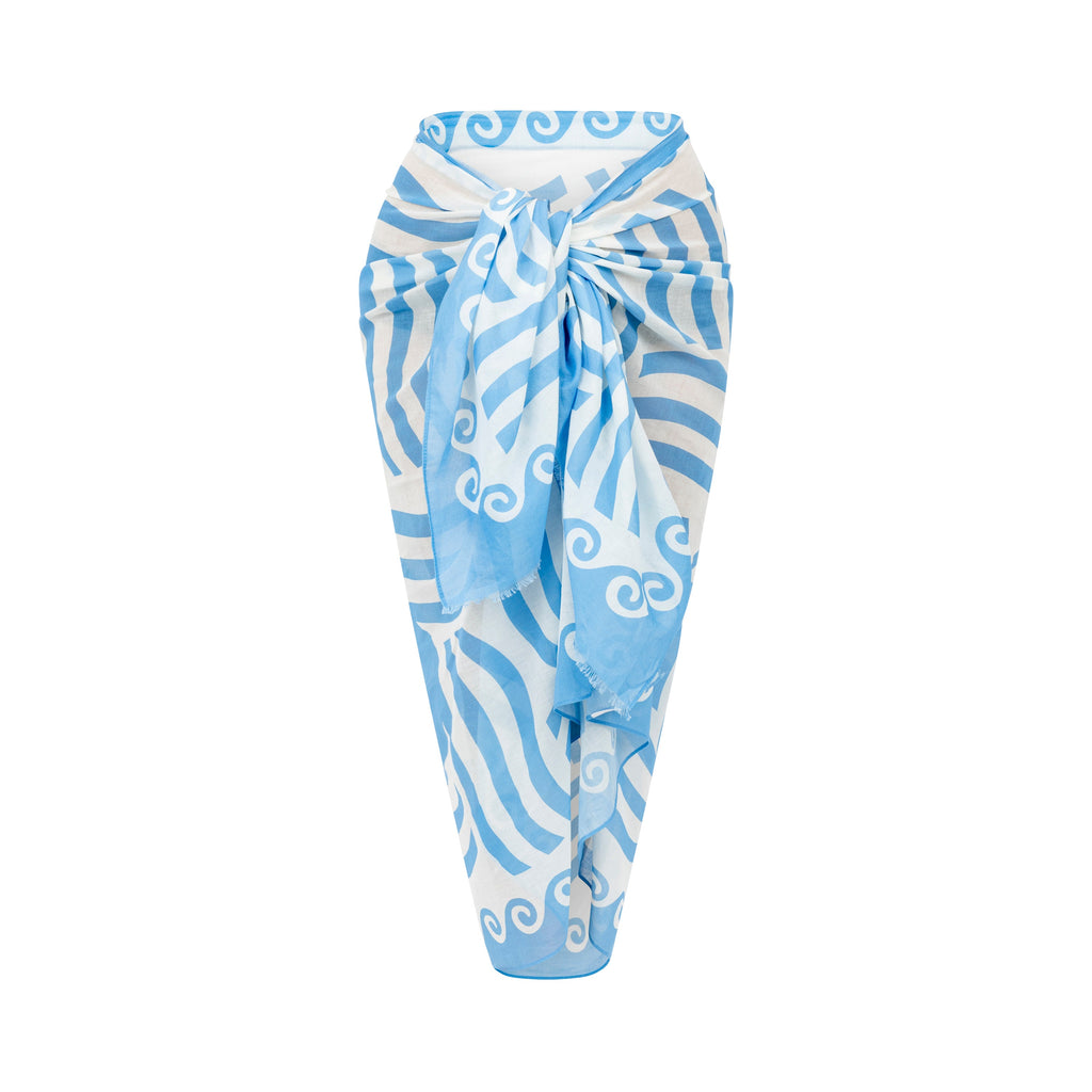 Mykonos Pareo - Aegean Blue Sun Pattern Cotton Voile - We The Collective