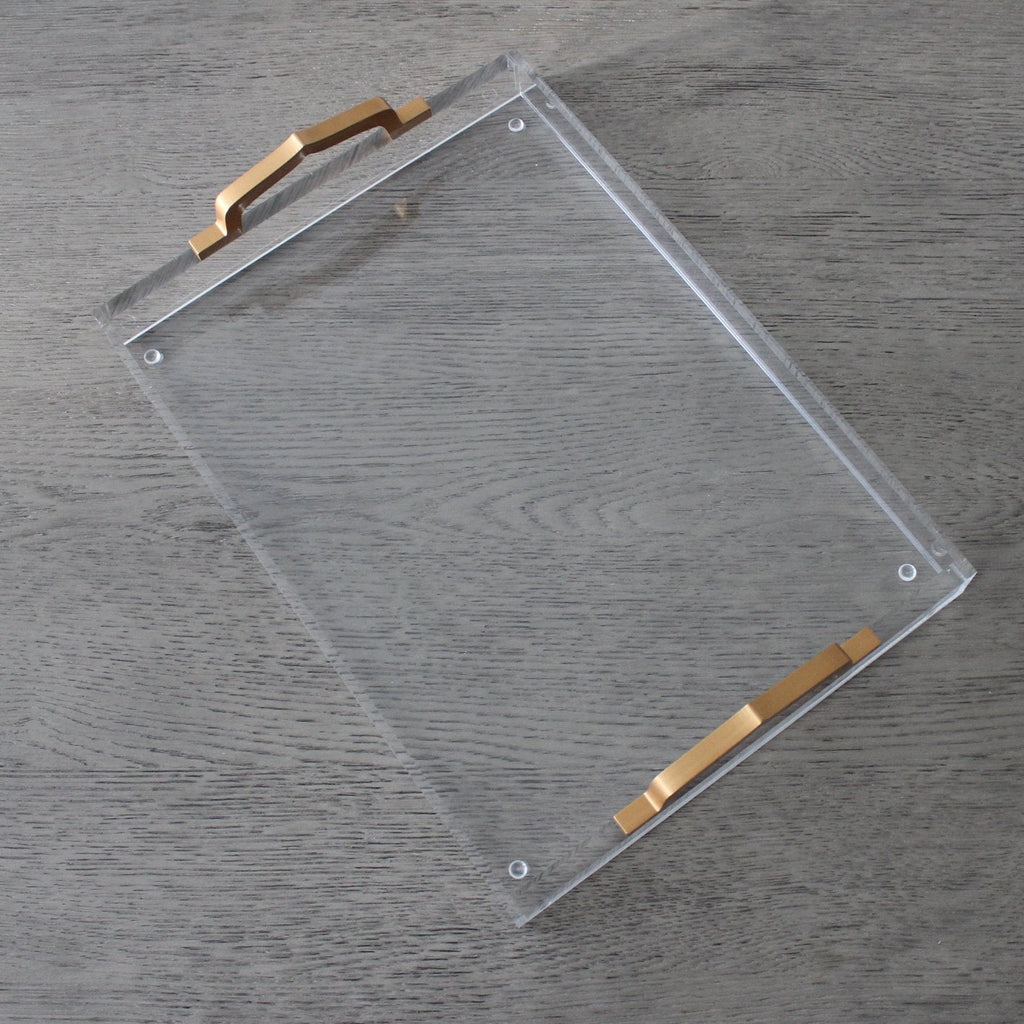 Alhambra Acrylic Tray - Clear Tray with Matte Gold Handle - 16" x 11"