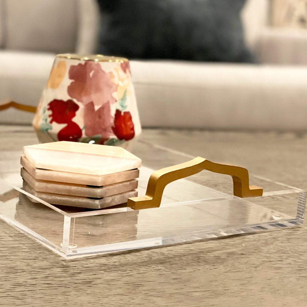 Alhambra Acrylic Tray - Clear Tray with Matte Gold Handle - 16" x 11"