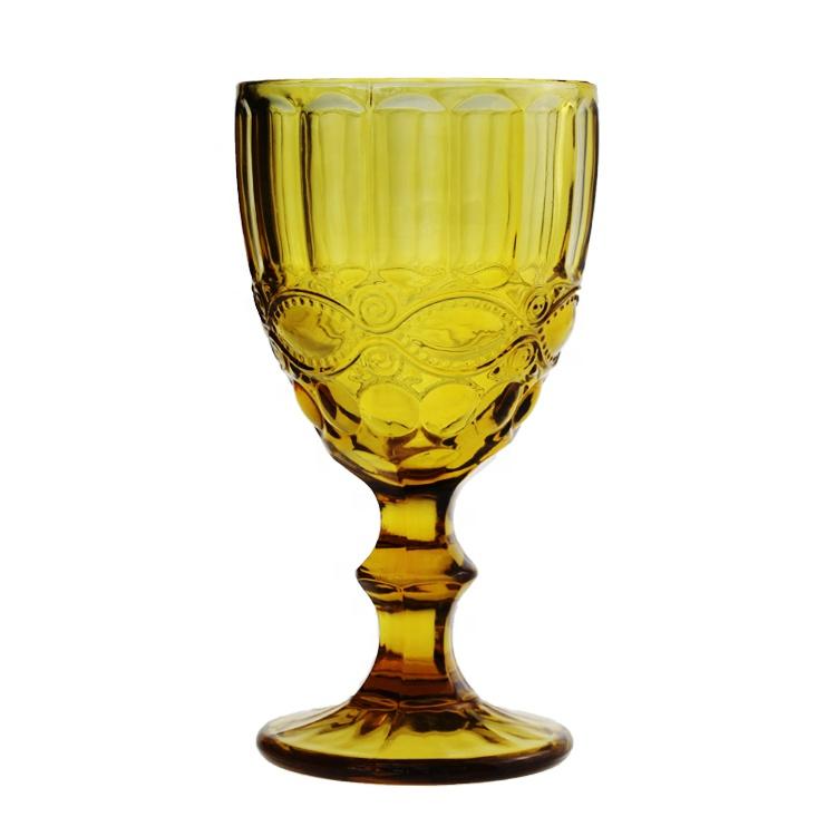 Alice Glass Water Goblet - Pressed Glass with Ornate Pattern - 3.5" x 6.7"