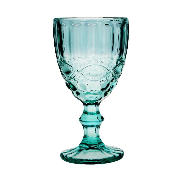 Alice Glass Water Goblet - Pressed Glass with Ornate Pattern - 3.5" x 6.7"