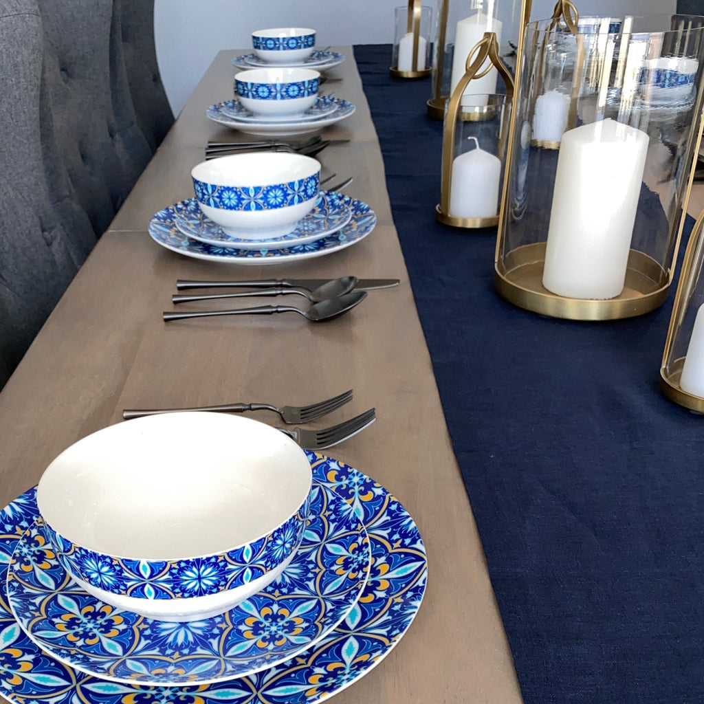 Azul Bone China Dinnerware Set - 12-Piece Service for 4 with Blue Accents