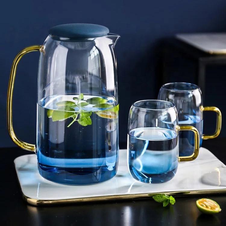 Blue Ombre Pitcher and Cups - Hand-Blown Glass Set - 1.5L Pitcher & 4 Cups