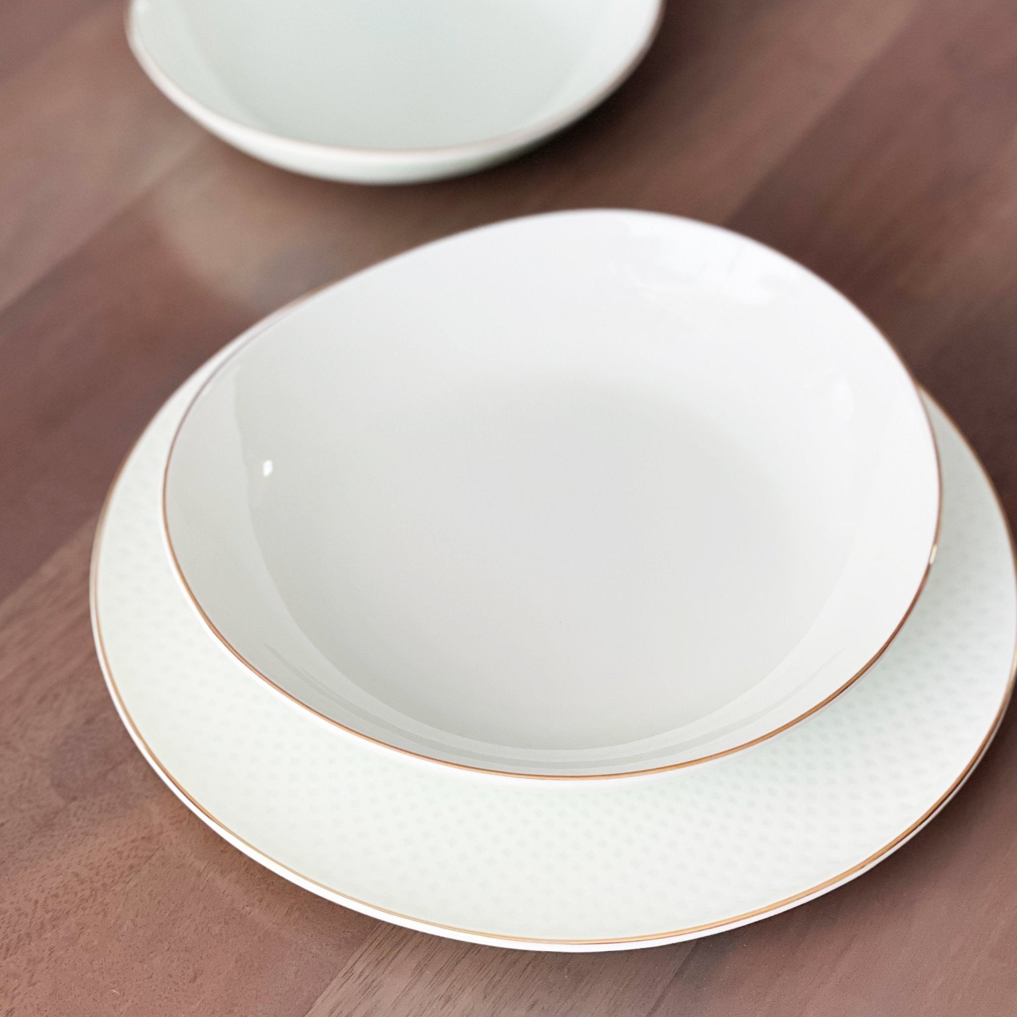 Camille Bone China Dinnerware Set - White/Pistachio - 12-Piece Service for 4