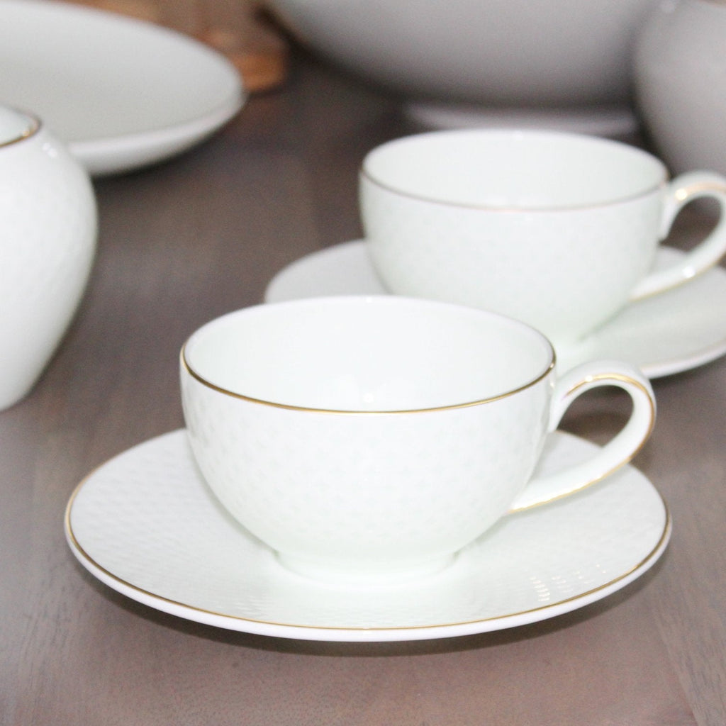 Camille Bone China Dinnerware Set - White/Pistachio - 12-Piece Service for 4