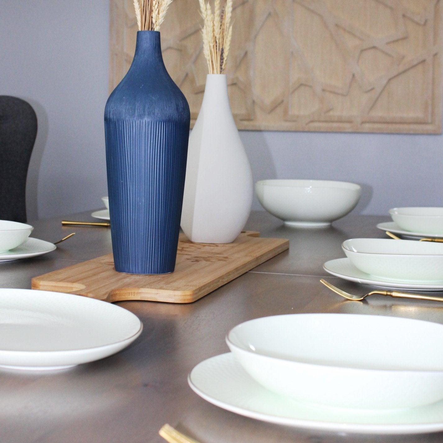 Camille Bone China Dinnerware Set - White/Pistachio - 12-Piece Service for 4