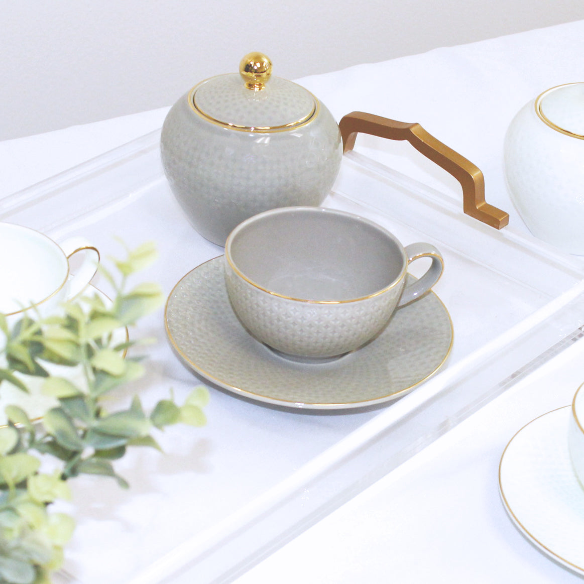 Camille Bone China Dinnerware Set - French Gray - 12-Piece Service for 4