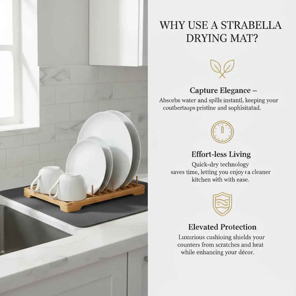 Strabella Dish Drying Mat - Super Absorbent, Quick Dry, Non-Slip in Dark Gray