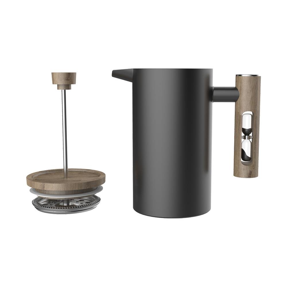 French Press with Timer - 1000mL Double-Walled Stainless Steel - Matte Black
