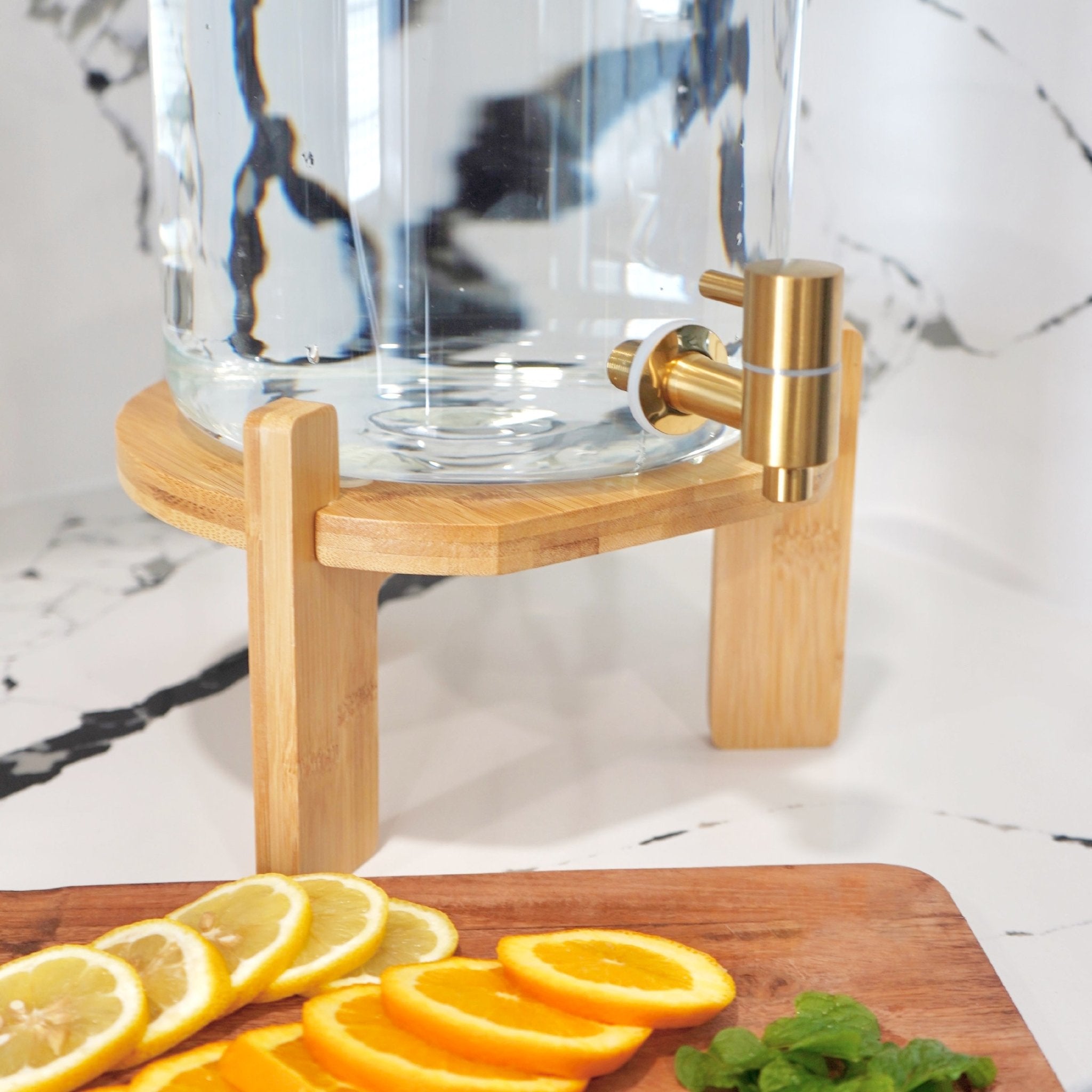 Glass Drink Dispenser with Stand - 7L or 5L with Wood Base & Spout