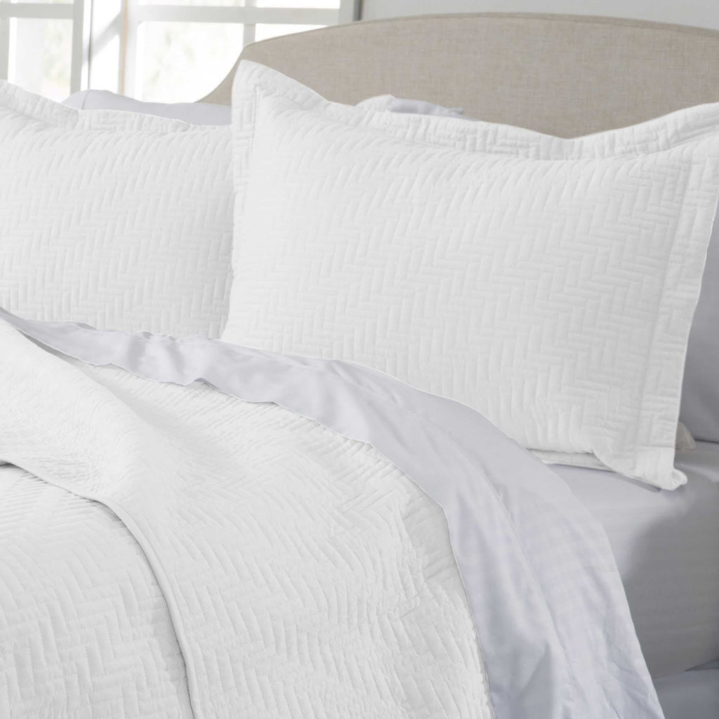 Herringbone Stitched Quilt Set - Louise Collection | Solid Cotton Bedding - We The Collective