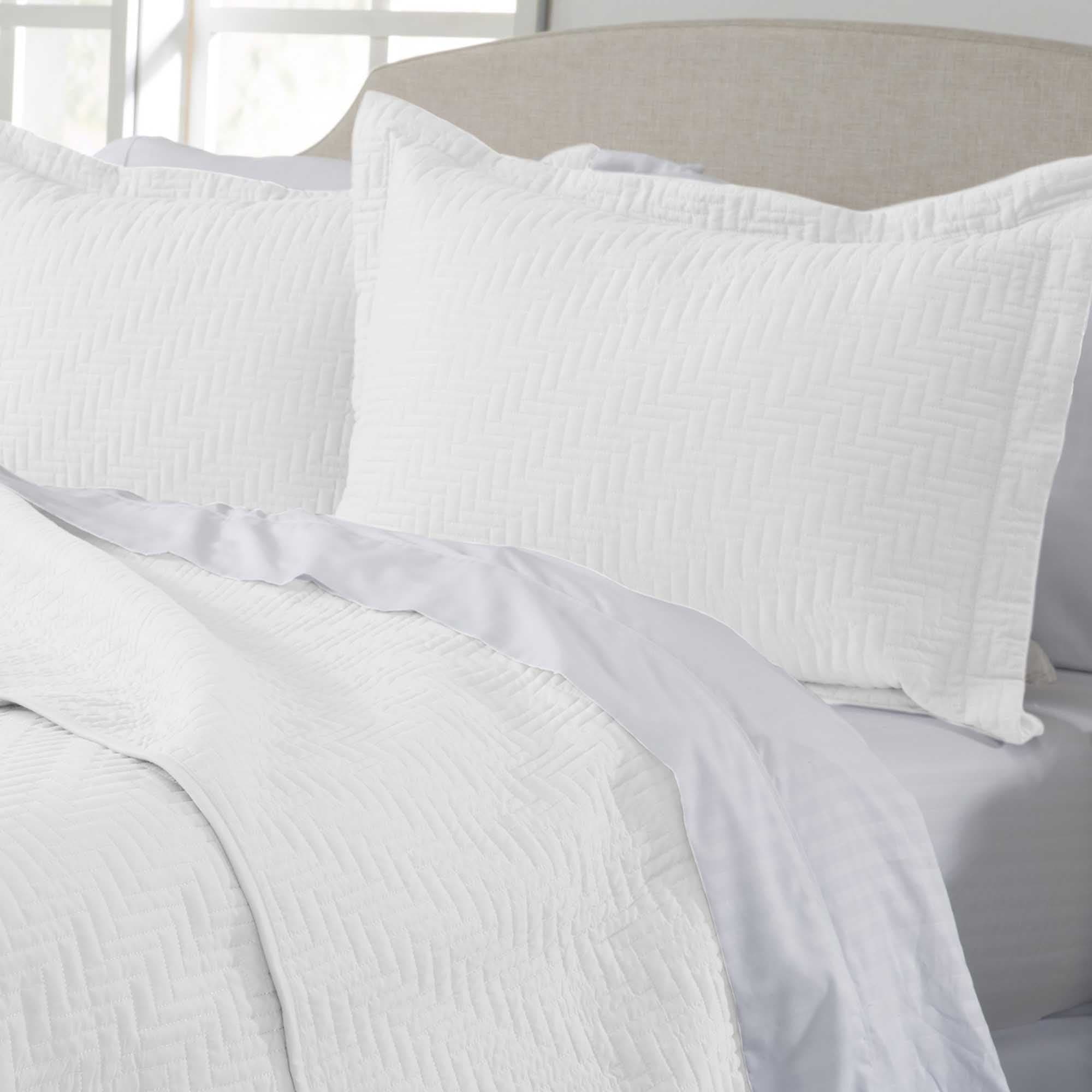 Herringbone Stitched Quilt Set - Louise Collection | Solid Cotton Bedding - We The Collective