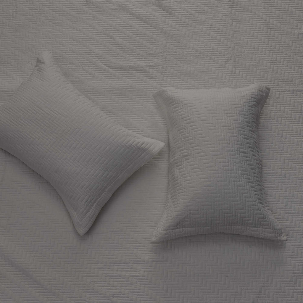 Herringbone Stitched Quilt Set - Louise Collection | Solid Cotton Bedding - We The Collective