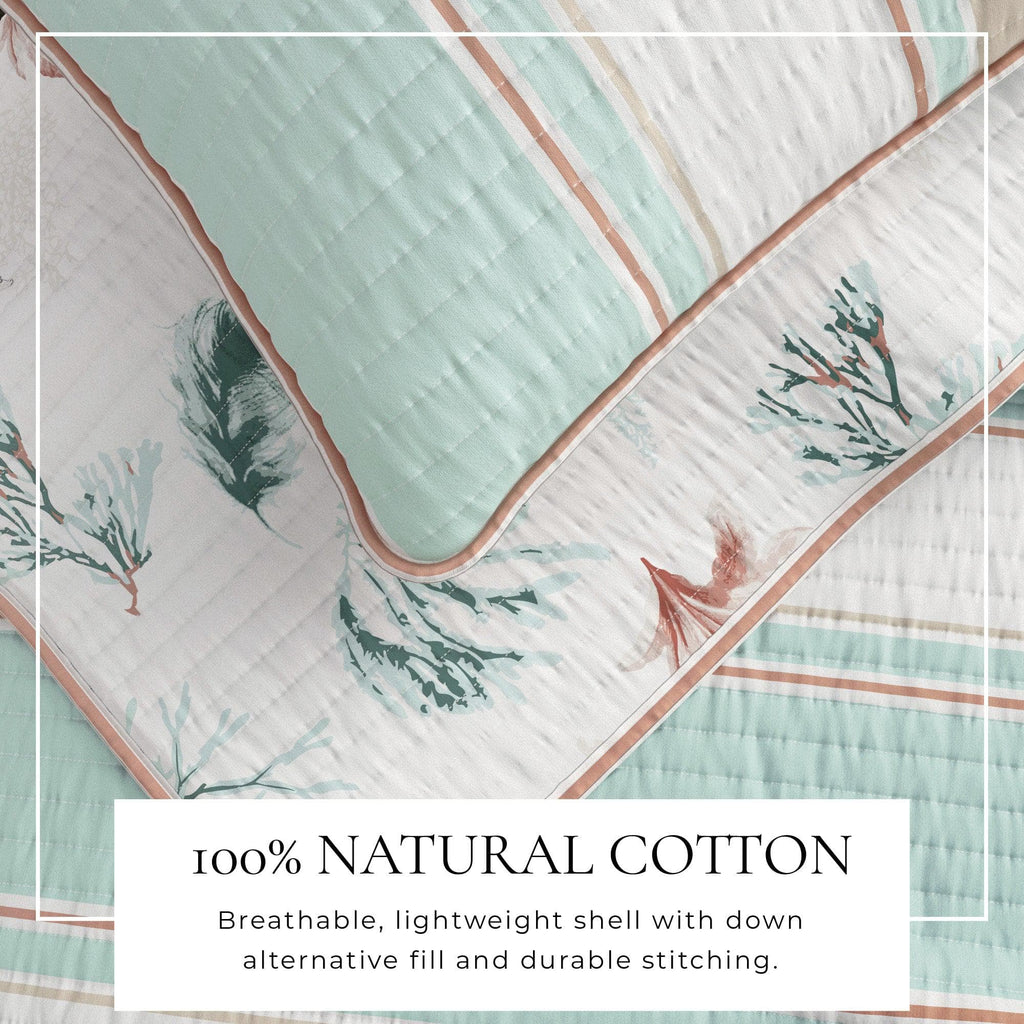 Coastal Cotton Quilt Set - St. Augustine Collection | Reversible Shell Print - We The Collective
