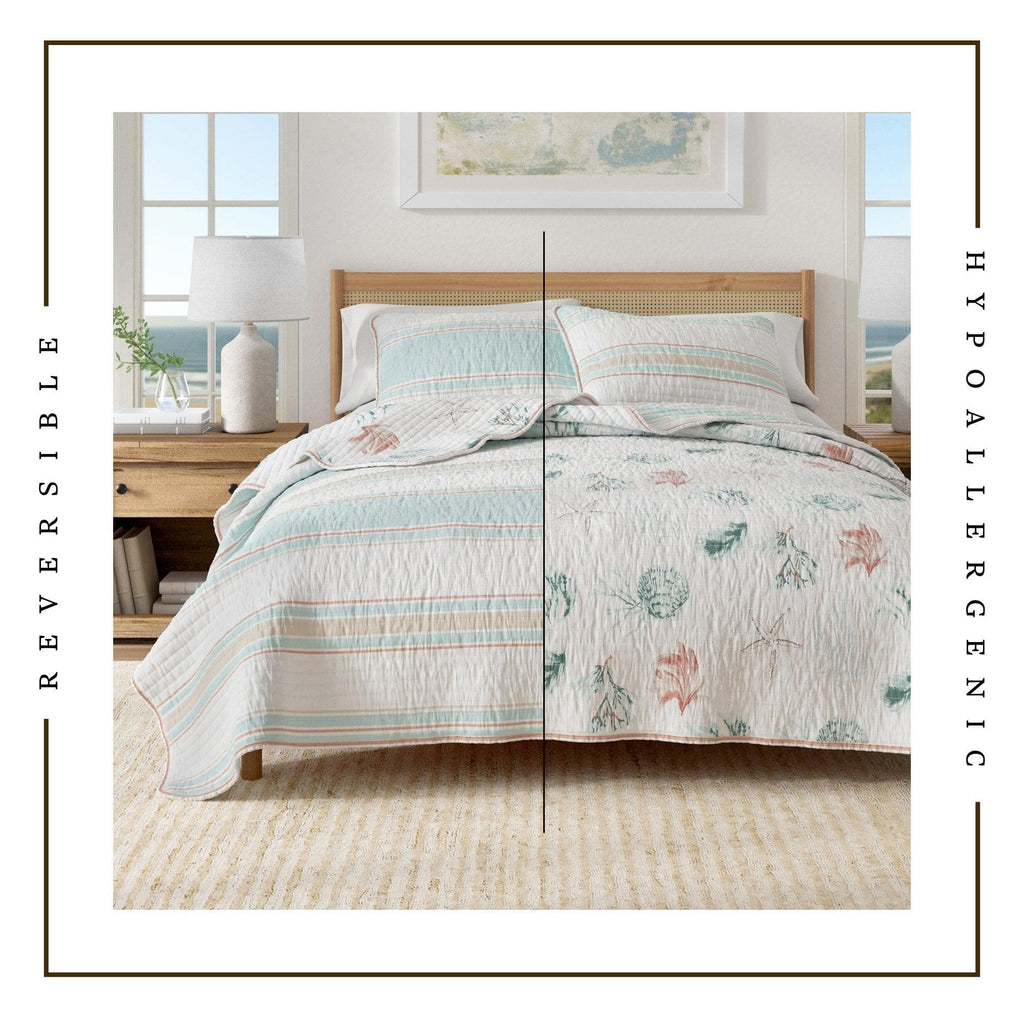 Coastal Cotton Quilt Set - St. Augustine Collection | Reversible Shell Print - We The Collective