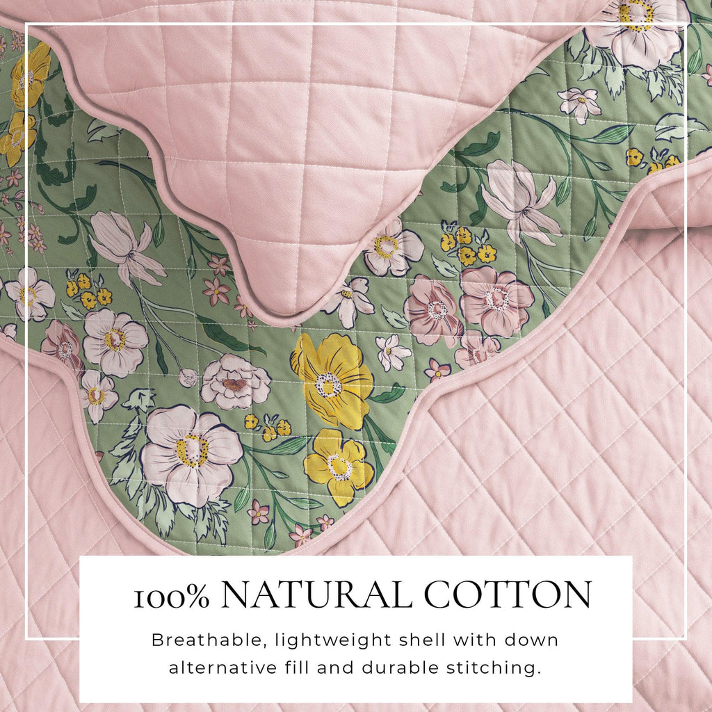Floral Print & Scalloped Edge Cotton Quilt Set - Gwen Collection - We The Collective