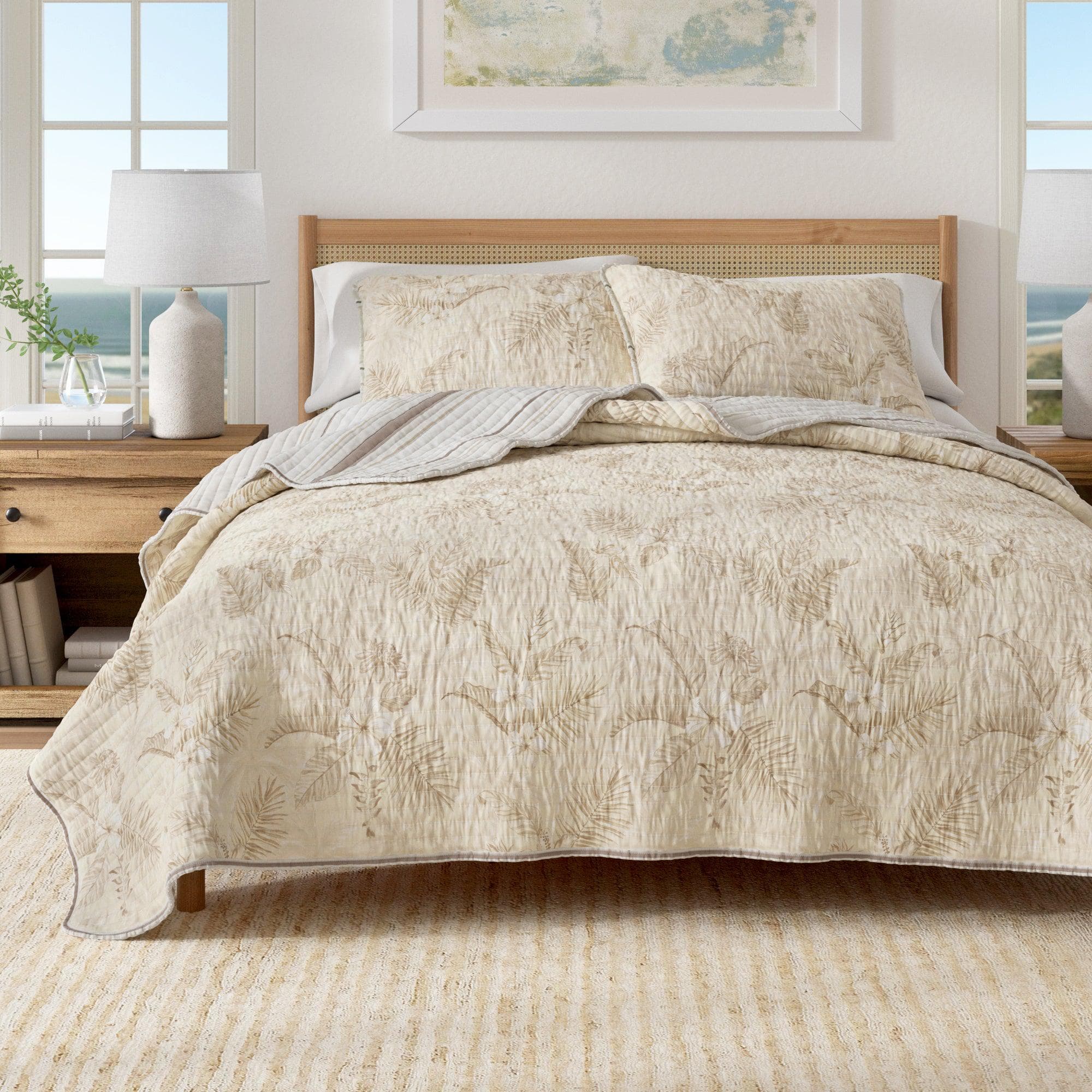 Tropical Palm Leaf Cotton Quilt Set - Mendocino Collection | Reversible - We The Collective