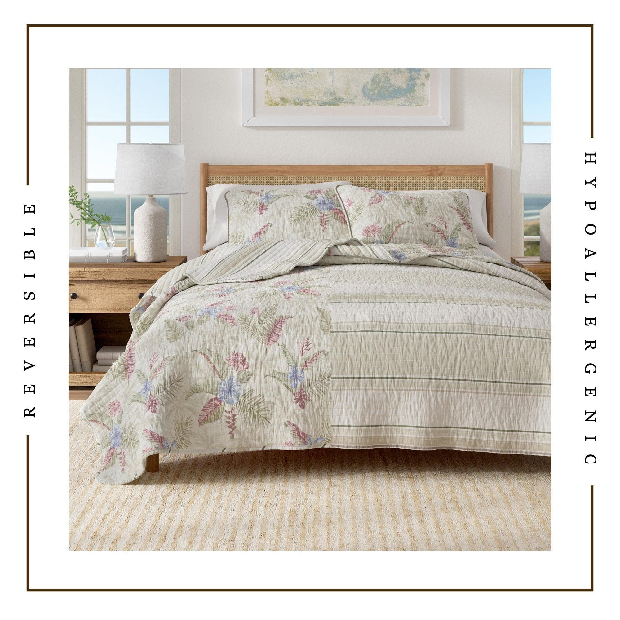 Tropical Palm Leaf Cotton Quilt Set - Mendocino Collection | Reversible - We The Collective