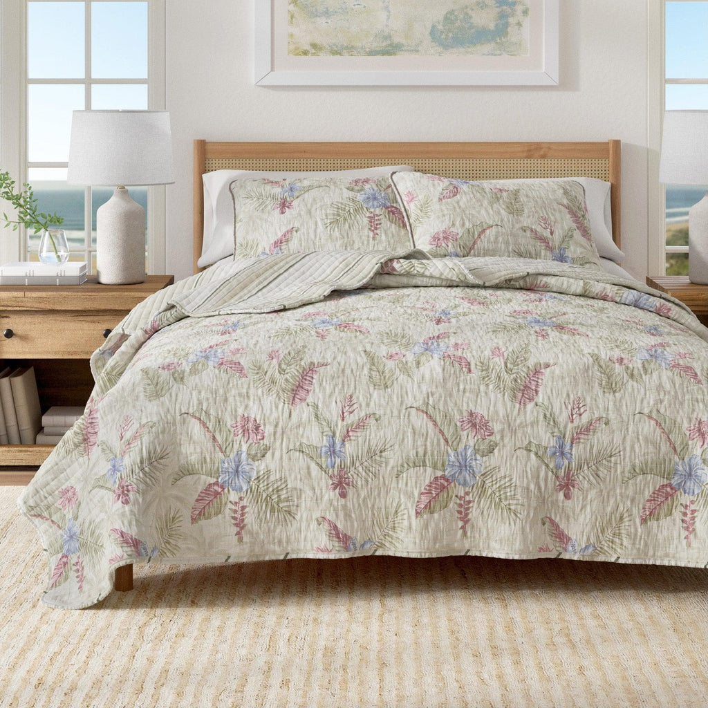 Tropical Palm Leaf Cotton Quilt Set - Mendocino Collection | Reversible - We The Collective