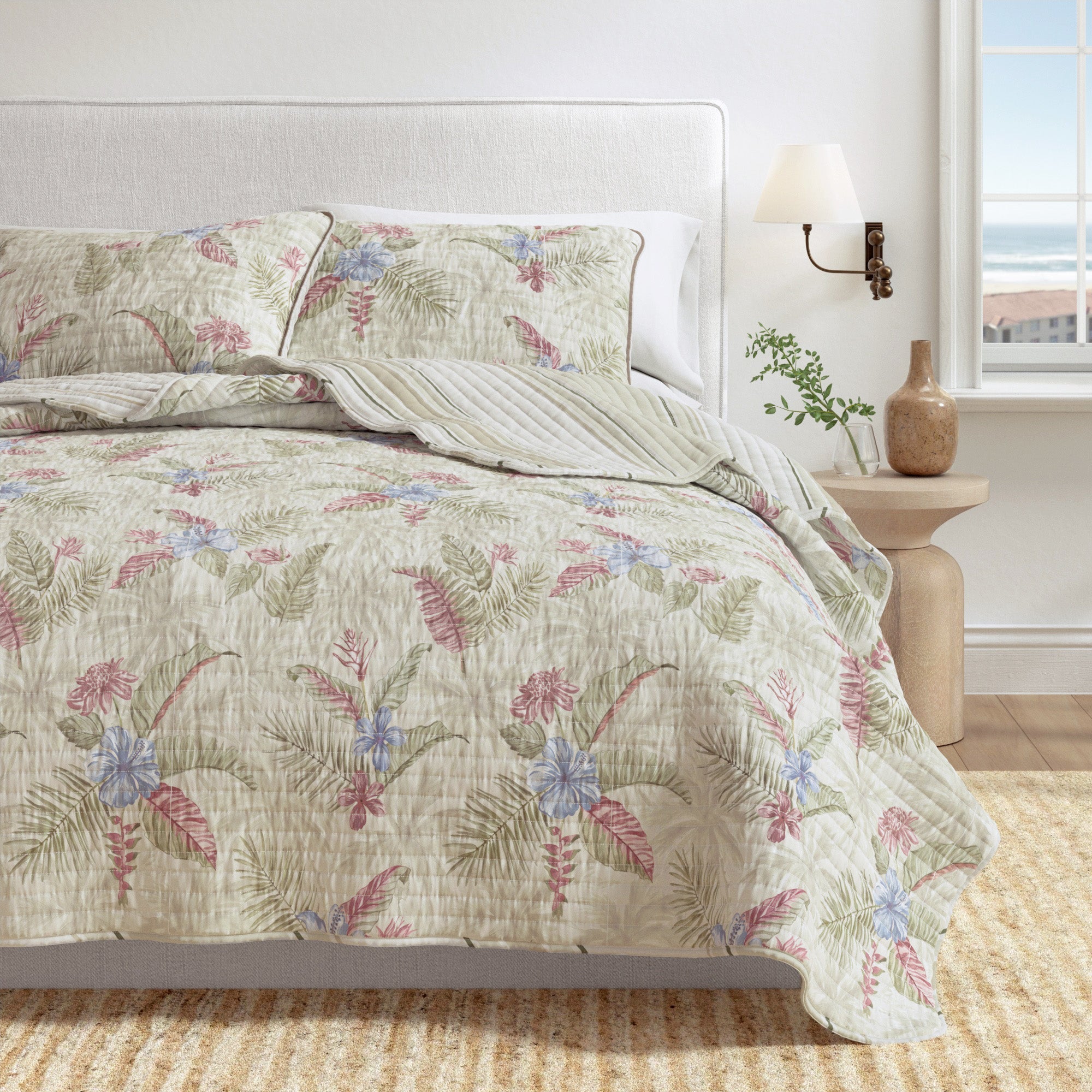 Tropical Palm Leaf Cotton Quilt Set - Mendocino Collection | Reversible - We The Collective