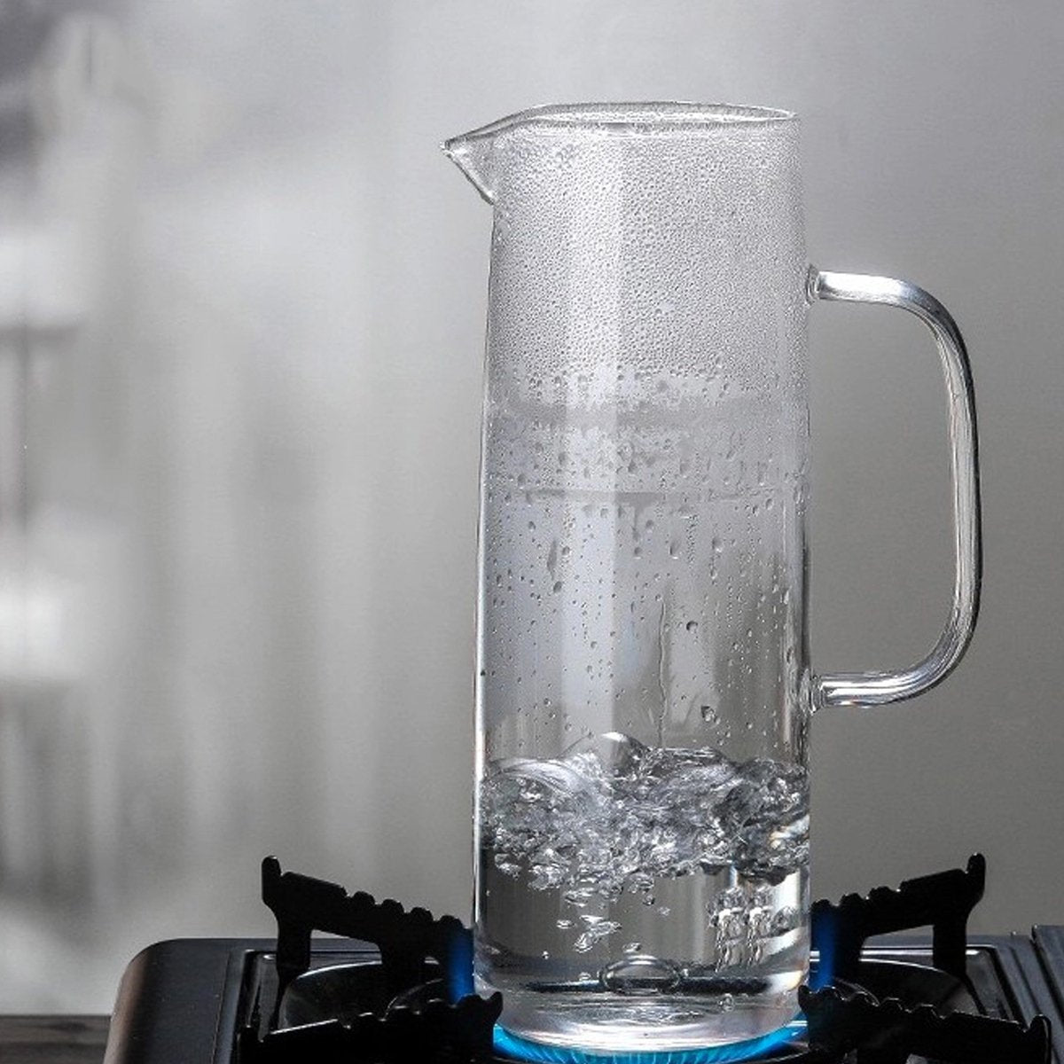 Hand Blown Glass & Bamboo Pitcher & Cups - 5-Piece Set with Bamboo Lids