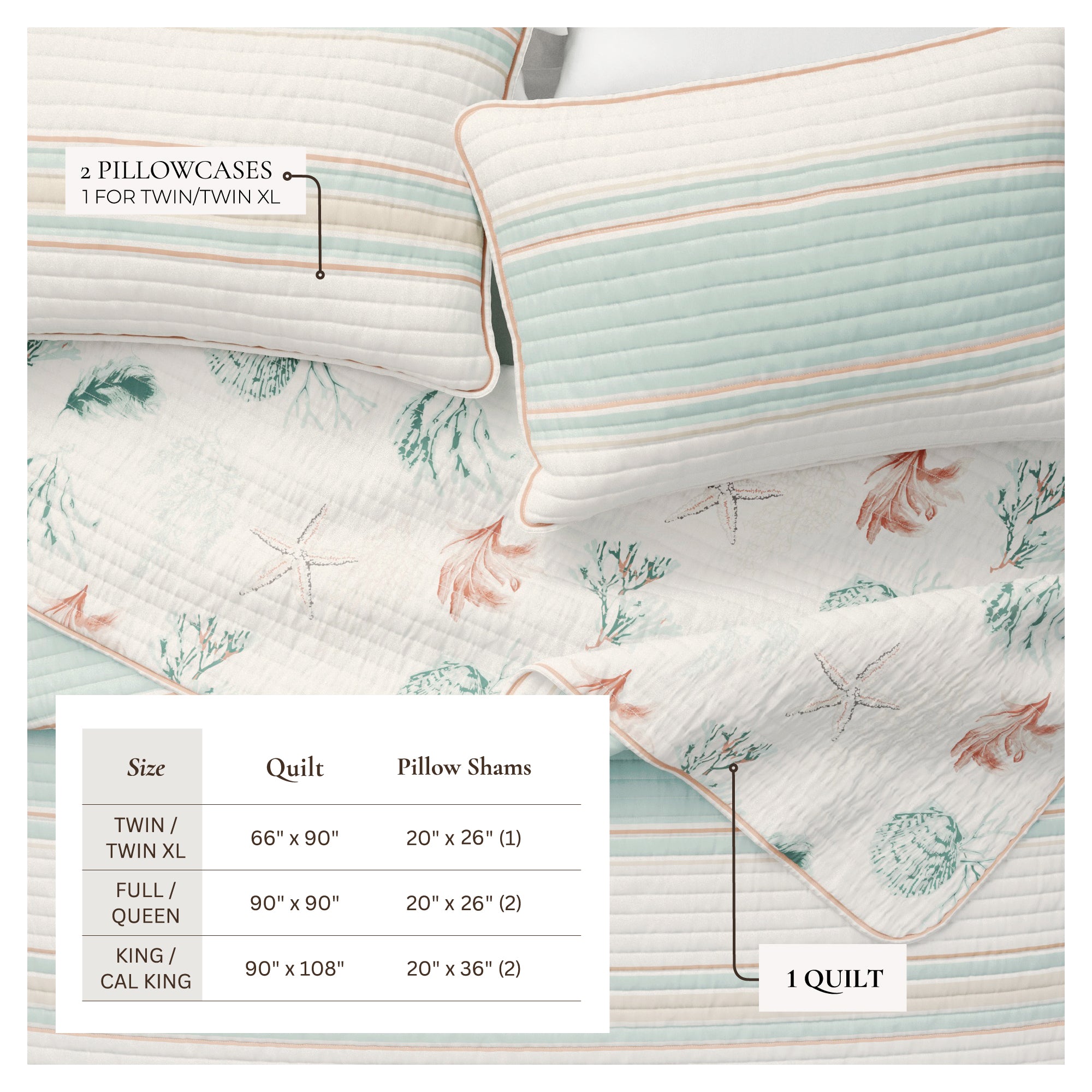 Coastal Cotton Quilt Set - St. Augustine Collection | Reversible Shell Print - We The Collective