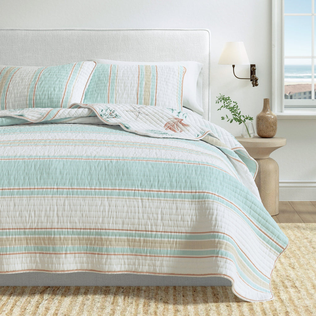 Coastal Cotton Quilt Set - St. Augustine Collection | Reversible Shell Print - We The Collective