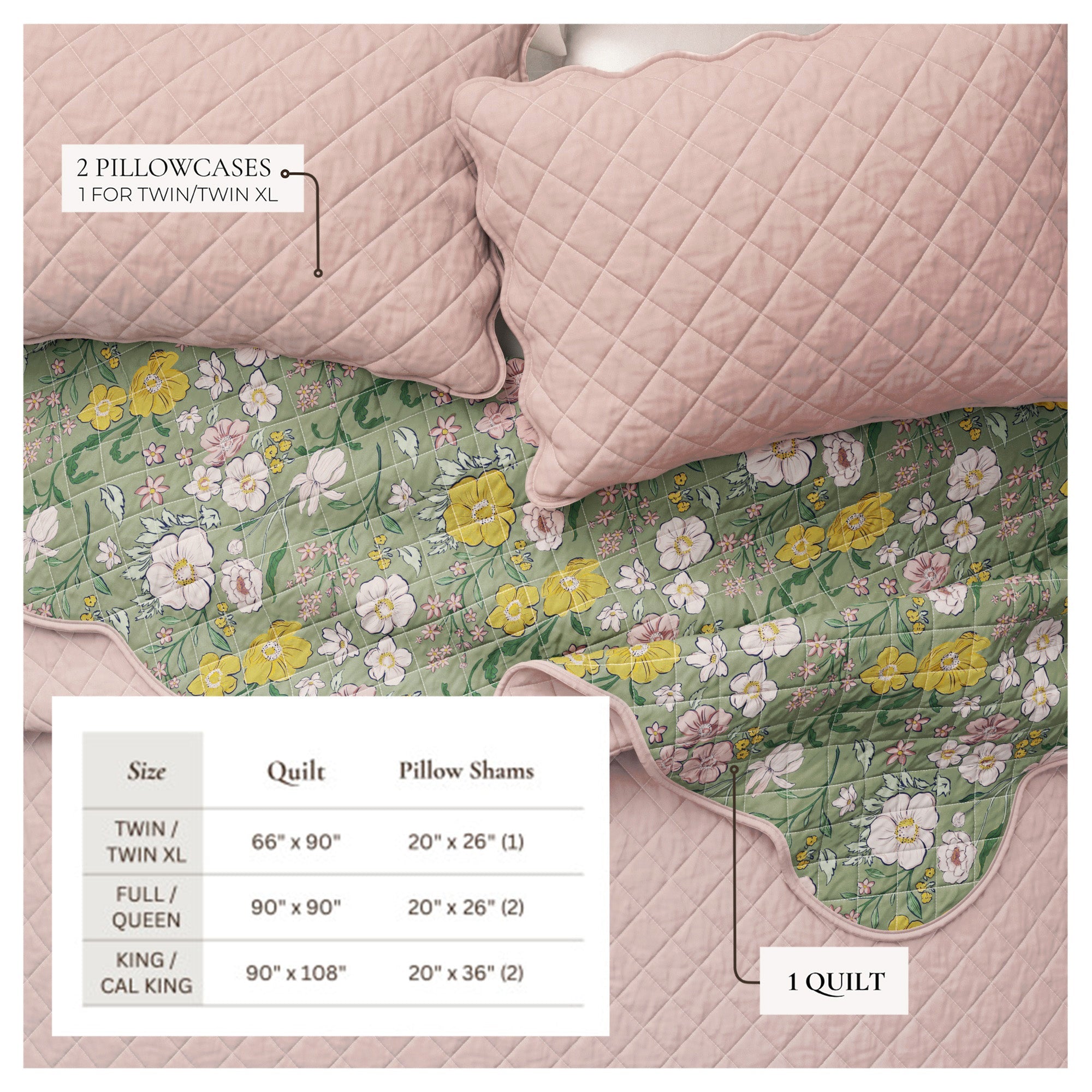 Floral Print & Scalloped Edge Cotton Quilt Set - Gwen Collection - We The Collective
