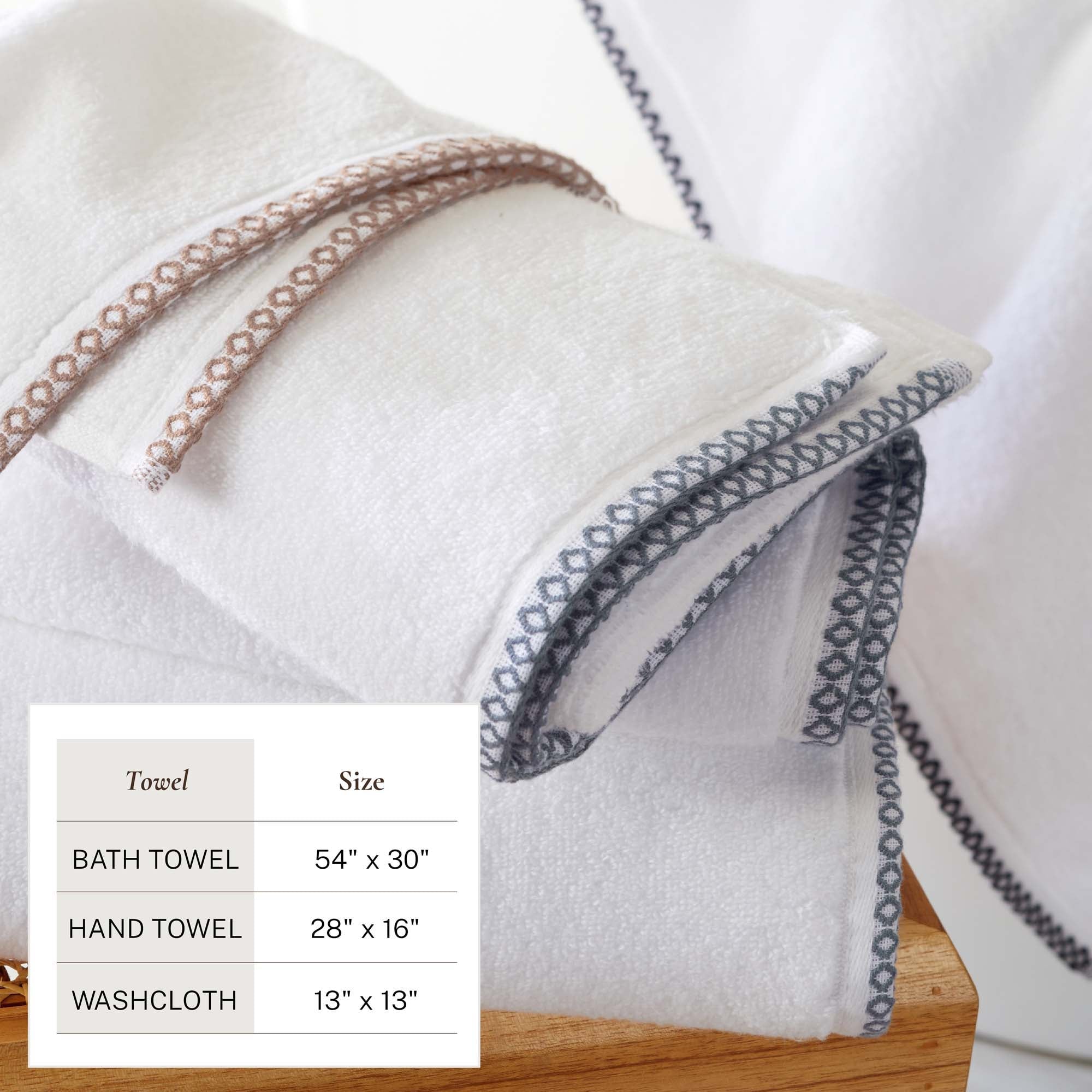 Border-Stitched Cotton Towel Set - Valery Collection | Zero-Twist Boho Style - We The Collective