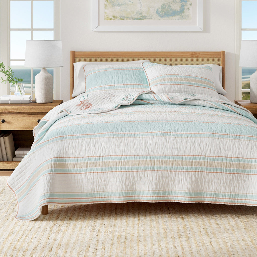 Coastal Cotton Quilt Set - St. Augustine Collection | Reversible Shell Print - We The Collective