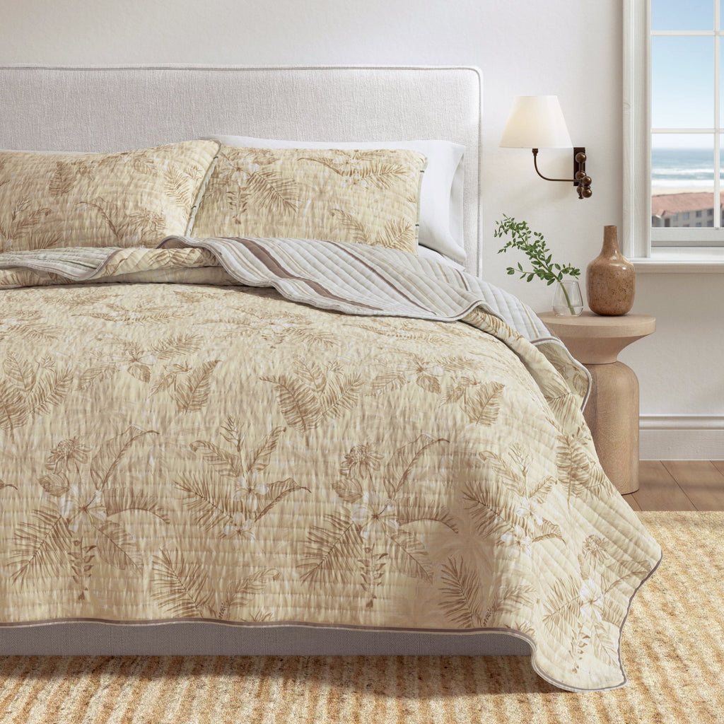 Tropical Palm Leaf Cotton Quilt Set - Mendocino Collection | Reversible - We The Collective