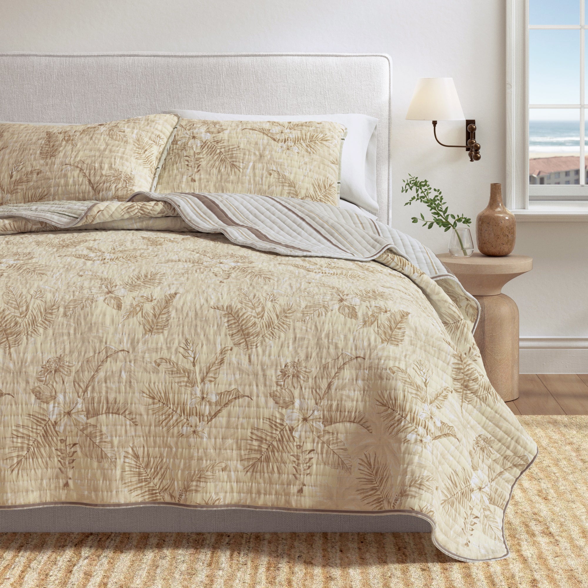 Tropical Palm Leaf Cotton Quilt Set - Mendocino Collection | Reversible - We The Collective